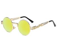 BOZEVON Estilo retro de Steampunk inspiró las gafas de sol redondas del círculo del metal para las mujeres y los hombres, Dorado-Dorado espejo