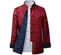 BOZEVON Hombres/Mujer Chino Tang Traje Tops - Primavera otoño Ambos Lados Abrigo Chaqueta de Manga Larga de Artes Marciales Kung Fu Camisetas Tang, XL/Estilo 02 - Hombres