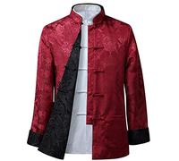 BOZEVON Hombres/Mujer Chino Tang Traje Tops - Primavera otoño Ambos Lados Abrigo Chaqueta de Manga Larga de Artes Marciales Kung Fu Camisetas Tang, 2XL/Estilo 03 - Hombres