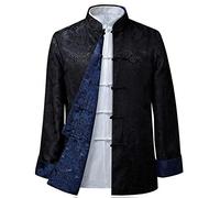 BOZEVON Hombres/Mujer Chino Tang Traje Tops - Primavera otoño Ambos Lados Abrigo Chaqueta de Manga Larga de Artes Marciales Kung Fu Camisetas Tang, L/Estilo 07 - Hombres