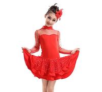 BOZEVON Latino Vestido de Baile Tutú Infantil para Niñas Lentejuelas Latina Traje De La Danza