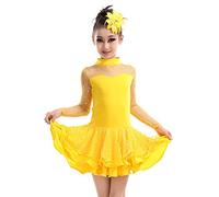 BOZEVON Latino Vestido de Baile Tutú Infantil para Niñas Lentejuelas Latina Traje De La Danza