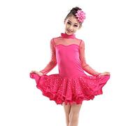 BOZEVON Latino Vestido de Baile Tutú Infantil para Niñas Lentejuelas Latina Traje De La Danza