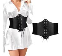 BOZEVON Negro Cinturón de Mujer - Retro Cinturón de Cuero Ajustado Cinturón ancho Elástico Cinturón Waspie Corsé Juegos Rol Corset Belt con Cordones para Señoras Niñas, 73cm