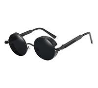 BOZEVON Punk Gafas de sol Redondas - Gafas de sol Retro Clásicas de Ciclismo de Metal Para Mujeres y Hombres Negro-Gris