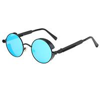 BOZEVON Punk Gafas de sol Redondas - Gafas de sol Retro Clásicas de Ciclismo de Metal Para Mujeres y Hombres Negro-Transparente Azul