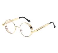 BOZEVON Punk Gafas de sol Redondas - Gafas de sol Retro Clásicas de Ciclismo de Metal Para Mujeres y Hombres Oro- Transparente