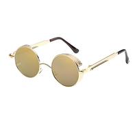 BOZEVON Punk Gafas de sol Redondas - Gafas de sol Retro Clásicas de Ciclismo de Metal Para Mujeres y Hombres Oro - Oro