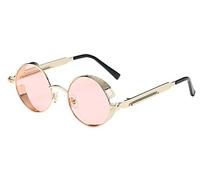 BOZEVON Punk Gafas de sol Redondas - Gafas de sol Retro Clásicas de Ciclismo de Metal Para Mujeres y Hombres Oro-Rosa Transparente