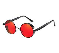 BOZEVON Punk Gafas de sol Redondas - Gafas de sol Retro Clásicas de Ciclismo de Metal Para Mujeres y Hombres Negro-Rojo