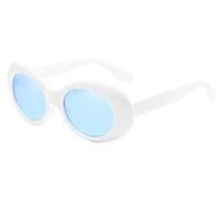 BOZEVON Retro Gafas de sol Ovaladas - UV400 de Protección Anteojos para Mujer y Hombre Blanco-azul