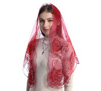 Bozidol Mantilla Católica para Misa, Velo de Encaje para Iglesia, Cobertura para la Cabeza para Capilla, Velos para Ir a la Iglesia con Pinzas para el Cabello (Rojo)
