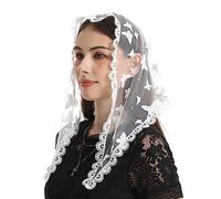 Bozidol Mantilla de Encaje Triangular para Iglesia: Velo Corto de Encaje en Forma de Mariposa Blanca, Mantilla para Mujeres, Velos de Capilla Católica para Misa Latina
