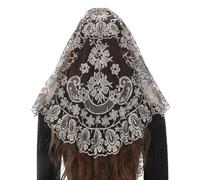 Bozidol Mantilla para Iglesia Católica, Velo Triangular de Encaje Negro y Dorado con Flores Bordadas, Velo de Capilla para Misa Católica, Cobertura para la Cabeza para Mujeres