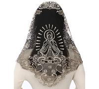 Bozidol Velo de Encaje para Iglesia, Cobertura para la Cabeza en Misa Católica, Mantilla Española, Regalo Religioso Cristiano para Mujeres (Negro-Dorado)