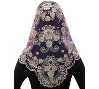 Bozidol Velo para Misa Católica, Mantilla de Encaje para Iglesia Española, Velos para Capilla, Accesorio para Cabeza Cristiana, Regalo (Púrpura-Dorado)