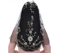 Bozidol Velo para Misa en Iglesia Católica, Mantilla de Encaje para Capilla Española, Velo de Primera Comunión para Niñas (Negro-Dorado)