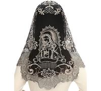 Bozidol Velo Triangular para Capilla Católica Española, Mantilla Tradicional para Misa en Iglesia, Cobertura para la Cabeza, Chal de Encaje para Oración (Negro-Dorado)