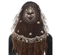 Bozidol Velos de Iglesia Católica para Mujeres - Estilo Princesa, Bordado del Sagrado Corazón y Rosa en Encaje, Mantilla para Capilla, Cobertura para la Cabeza en Misa Latina