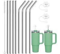 BOZILY Paquete de 8 popotes de repuesto de acero inoxidable para vaso Stanley Adventure de 40 onzas, popotes reutilizables sin BPA con cepillo de limpieza y 2 cubiertas para popotes para accesorios