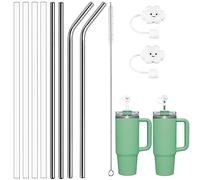 BOZILY Paquete de 8 popotes de repuesto de plástico y acero inoxidable para vaso Stanley Adventure de 40 onzas, pajitas reutilizables sin BPA con cepillo de limpieza y 2 fundas para popotes para