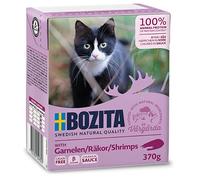 Bozita Canapés en Salsa de Comida húmeda con camarones en Tetra Recart 16 x 370 g - Sin Cereales - Comida para Gatos Adultos producida de Forma sostenible - pienso Completo