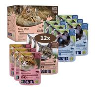 Bozita Comida húmeda para Aperitivos en Jalea en Bolsa de porciones Multibox 3 x hígado de Pollo, 3 x Carne de Vacuno, 6 Renos, 12 x 85 g, sin Cereales, Comida húmeda para Gatos