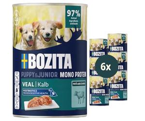 Bozita Dog Paté Puppy Becerro con postbióticos 6 x 400 g - Comida para Perros con proteína única - Comida húmeda Completa y sin Cereales, en Forma de paté de trozos para Cachorros y Perros jóvenes