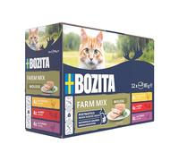 BOZITA Mousse Farm Mix 12 x 85 g - Comida húmeda para Gatos Gourmet en pequeñas dosis - con postbióticos para apoyar una Flora intestinal Saludable con Pollo, Ternera y Pavo - pienso Completo