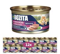Bozita Mousse Jabalí - 12 x 85 g Comida húmeda para Gatos en Fina Textura Mousse con jabalí - Fórmula sin Cereales, sin azúcar añadido ni colorantes - con postbióticos apoya la microflora intestinal