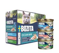 BOZITA Mousse Ocean Mix - Comida húmeda para Gatos Gourmet en pequeñas dosis, 12 x 85 g, con postbióticos para apoyar una Flora intestinal Saludable con atún, salmón y abadejo