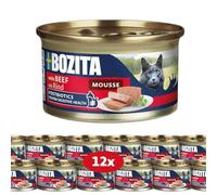 Bozita Mousse Rind - 12 x 85 g Comida húmeda para Gatos en Fina Textura de Mousse con Vacuno, fórmula sin Cereales, sin azúcar añadido, con postbióticos para apoyar una Flora intestinal Saludable