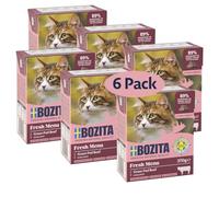 Bozita Tetra - Comida húmeda con picado de Ternera en gelatina, 6 x 370 g, sin Cereales, sin azúcar, sin ingeniería genética, con 7,5% de proteína, 5% de Grasa, Completo y equilibrado para gourmets
