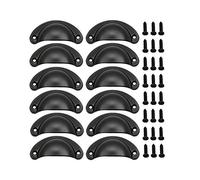 BOZONLI 12pcs Pomos y Tiradores Vintage Puerta Retro Aleación de Hierro-níquel Muebles Cocina Armario Cajón Tire Tiradores con Forma de Concha con Tornillos - 8,1 cmx3.5 cm Negro