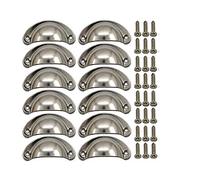 BOZONLI 12pcs Pomos y Tiradores Vintage Puerta Retro Aleación de Hierro-níquel Muebles Cocina Armario Cajón Tire Tiradores con Forma de Concha con Tornillos - 8,1 cmx3.5 cm Níquel Cepillado