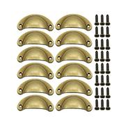 BOZONLI 12pcs Pomos y Tiradores Vintage Puerta Retro Aleación de Hierro-níquel Muebles Cocina Armario Cajón Tire Tiradores con Forma de Concha con Tornillos - 8,1 cmx3.5 cm Bronce Amarillo