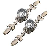 BOZONLI 2 Piezas Pomos de Cristal, Pomos de Armario, Tiradores para Cajones de Cristal de Diamante Pomos de Gabinete con Placa de Bronce y Tornillos (170 mm)