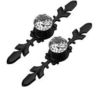 BOZONLI 2 Piezas Pomos de Cristal, Pomos de Armario, Tiradores para Cajones de Cristal de Diamante Pomos de Gabinete con Placa de Negro y Tornillos (170 mm)