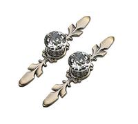 BOZONLI 2 Piezas Pomos de Cristal, Pomos de Armario, Tiradores para Cajones de Cristal de Diamante Pomos de Gabinete con Placa de Bronce y Tornillos (120 mm)