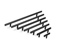 BOZONLI 6 × Inoxidable Tiradores para Cajones, Tiradores Armarios en Forma de Barra, Tipo Europeo, Negro, Centro del Orificio de 128mm