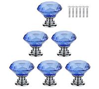 BOZONLI Pomos de Cristal Azul Tirador para muebles Aleación de Cinc Diamante Pomos y Tiradores para Alacena Baño Cocina Gabinetes(6 Piezas 30mm)