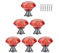 BOZONLI Pomos de Cristal Rojo Tirador para muebles Aleación de Cinc Diamante Pomos y Tiradores para Alacena Baño Cocina Gabinetes(6 Piezas 30mm)