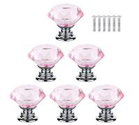 BOZONLI Pomos de Cristal Rosa Tirador para muebles Aleación de Cinc Diamante Pomos y Tiradores para Alacena Baño Cocina Gabinetes(6 Piezas 30mm)