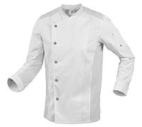 BP 1595-485-21-XL Chaqueta de cocinero para hombres, manga larga, insertos piqué y sistema de elevación de brazos, mezcla de tela, 215,00 g/m2, color blanco, XL