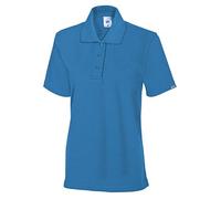 BP 1648-181-116-L - Polo de manga corta para mujer (cuello de polo con tira de botones, 64 cm, 220,00 g/m2, mezcla de tela, talla L), color azul