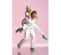 BP 1653-400-21-XSn - Casaca unisex con cuello en V y 1 botón de presión, 215,00 g/m², mezcla de tejidos, color blanco, XSn