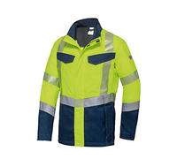 BP 2208-590-6614-34/37l - Chaqueta de trabajo para hombre, cuello alto, cremallera oculta y botón de presión, color amarillo y azul oscuro, talla 34/37L