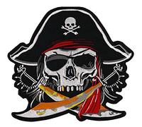 BP BRAUNERT PATCHES Parche bordado con calavera pirata, sable, parche para la espalda, parche grande, tamaño 23 x 22 cm