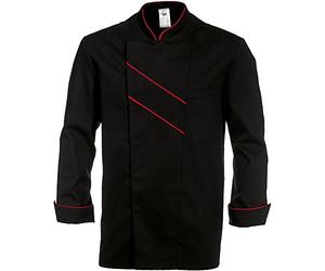 BP Gourmet 1538-400-3281 - Chaqueta de cocinero (manga larga, con ranuras de ventilación, ajuste normal, talla: 50), color negro y rojo