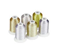 BPABDEITR Hilos de Coser Multiuso, Hilo de Bordar metálico de Colores Dorados y Plateados for Bordar a Mano o a máquina, 6 carretes de 550 Yardas Cada uno